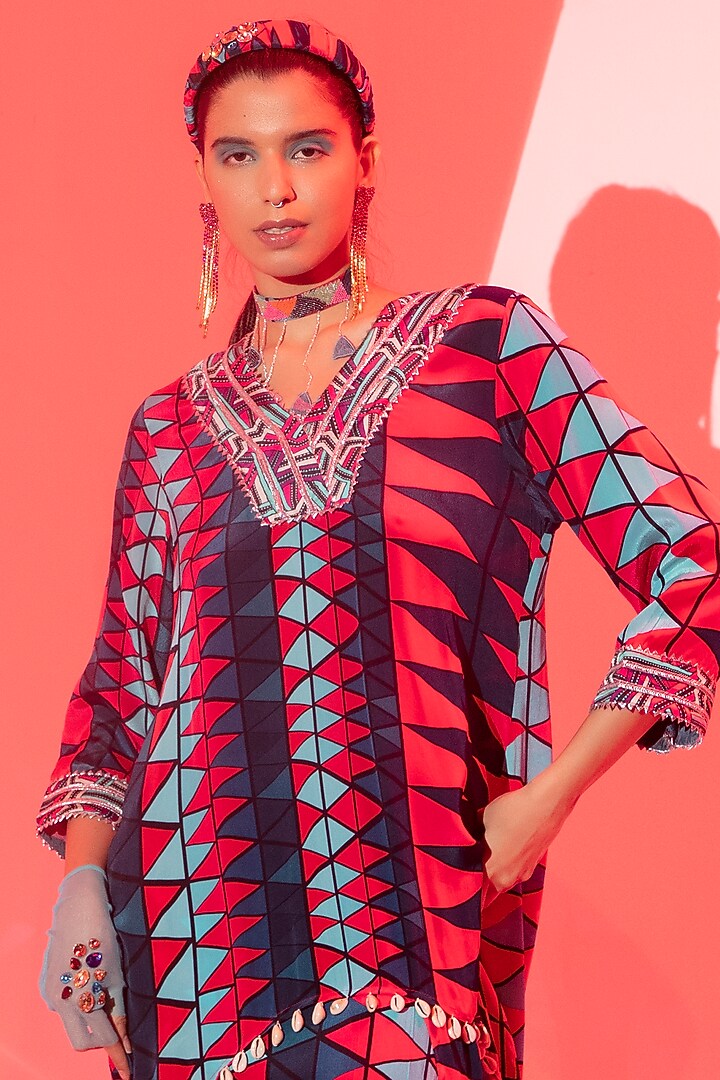 Multi-Coloured Viscose Crepe Kurta Set by Esha L Amin at Pernia's Pop Up Shop