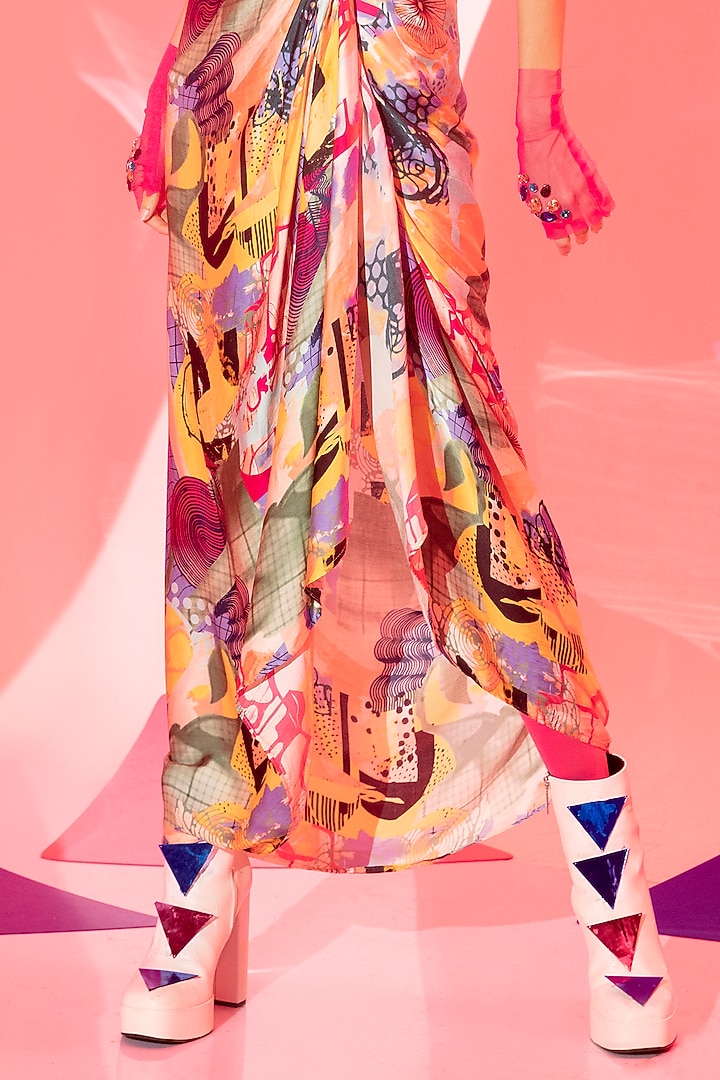 Multi-Coloured Viscose Crepe Printed Skirt Set by Esha L Amin at Pernia's Pop Up Shop