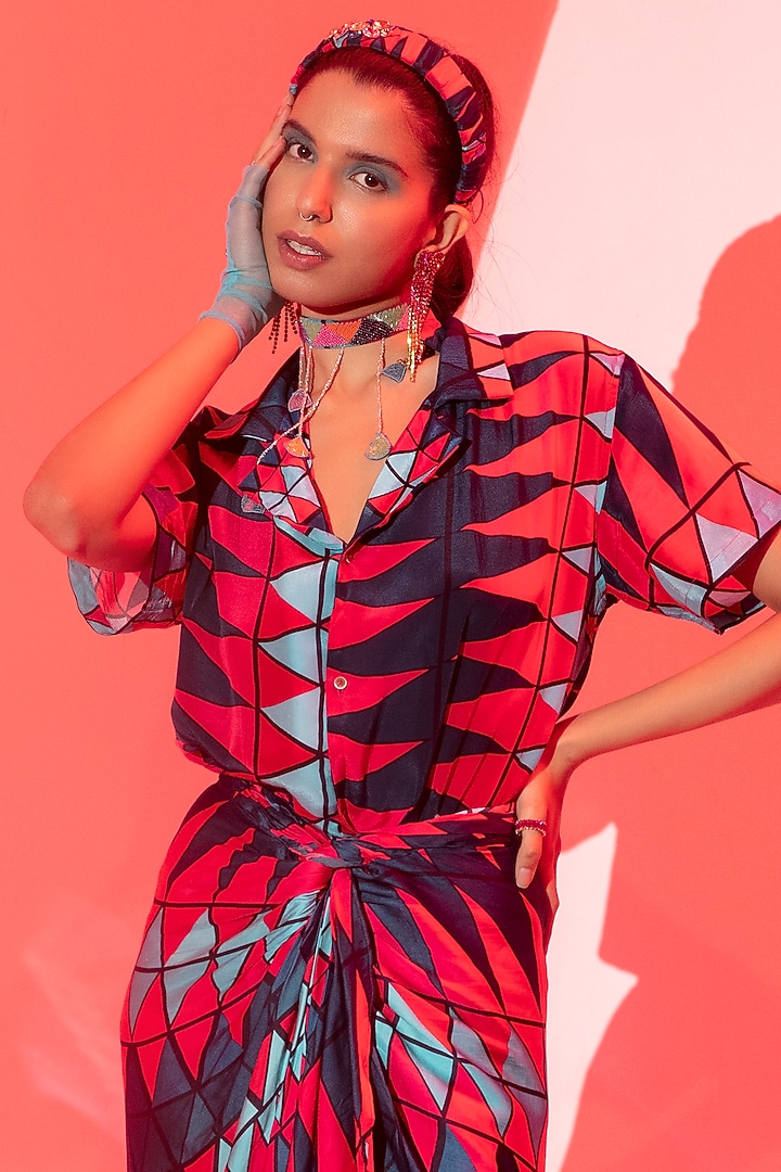 Multi-Coloured Viscose Crepe Printed Skirt Set by Esha L Amin at Pernia's Pop Up Shop