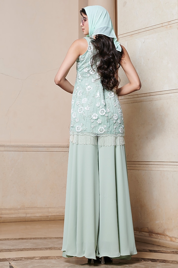 Mint Georgette Pant Set by Esha L Amin at Pernia's Pop Up Shop