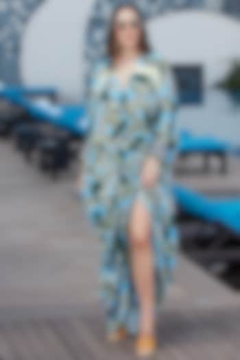 Sky Blue Printed Asymmetrical Kaftan by Esha L Amin