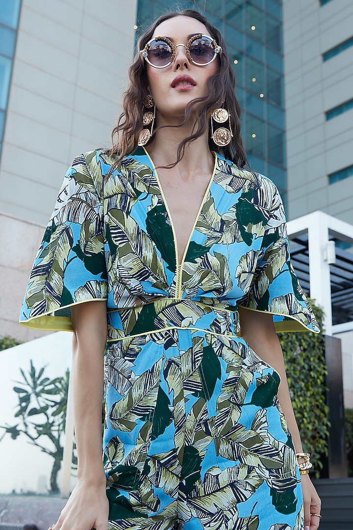 Sky Blue Printed Jumpsuit by Esha L Amin at Pernia's Pop Up Shop