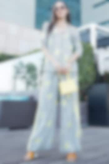 White Printed Pant Set by Esha L Amin at Pernia's Pop Up Shop