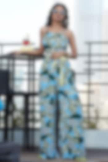 Sky Blue Printed Flared Pant Set by Esha L Amin at Pernia's Pop Up Shop