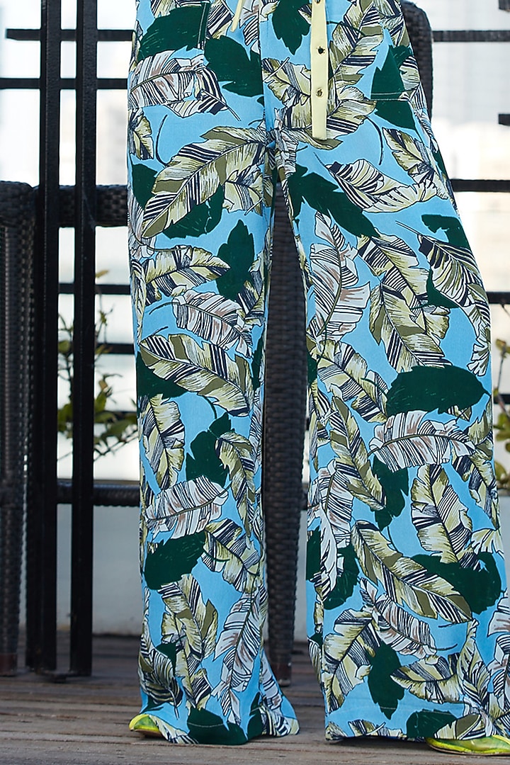 Sky Blue Printed Flared Pant Set by Esha L Amin at Pernia's Pop Up Shop