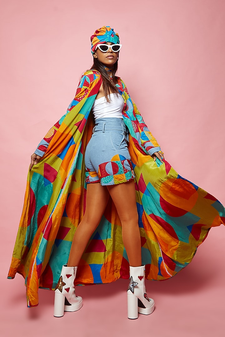 Blue Denim Patched Shorts by Esha L Amin at Pernia's Pop Up Shop