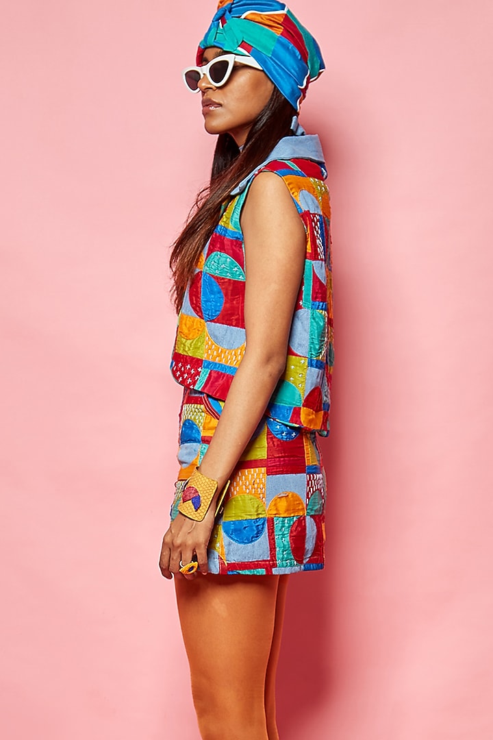 Blue Crepe Short Jacket by Esha L Amin at Pernia's Pop Up Shop