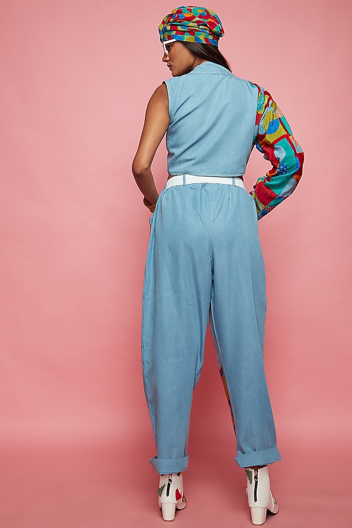 Blue Denim One-Sleeve Crop Top by Esha L Amin at Pernia's Pop Up Shop