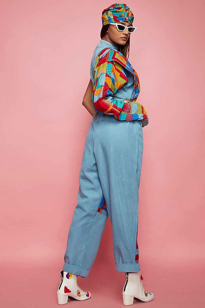 Blue Denim Patched Pants by Esha L Amin at Pernia's Pop Up Shop
