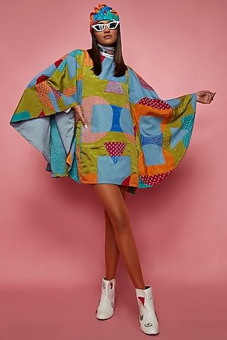 Multi-Colored Crepe Cape Dress by Esha L Amin