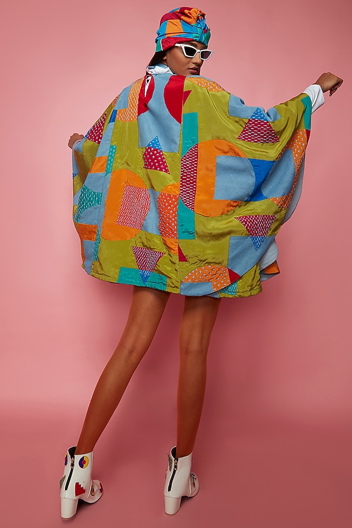 Multi-Colored Crepe Cape Vacation Dress by Esha L Amin at Pernia's Pop Up Shop