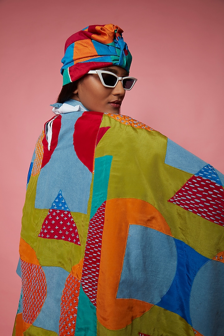 Multi-Colored Crepe Cape Vacation Dress by Esha L Amin at Pernia's Pop Up Shop