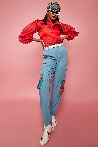 Red Organza Shirt by Esha L Amin