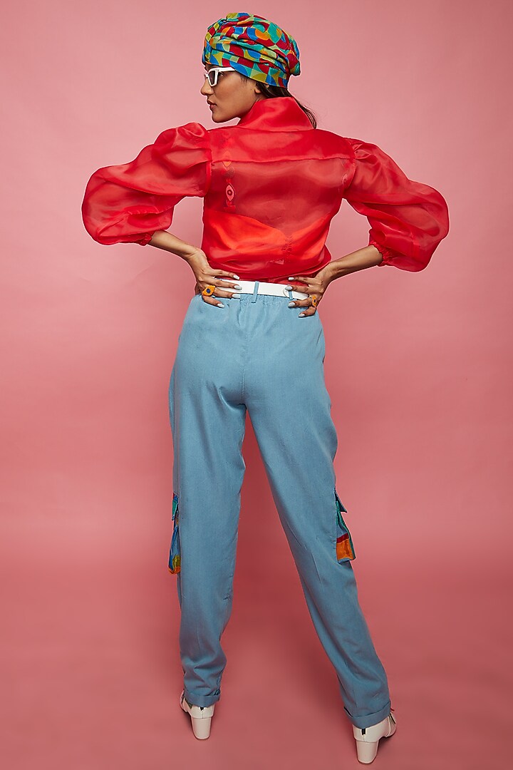 Blue Denim Cargo Pants by Esha L Amin at Pernia's Pop Up Shop