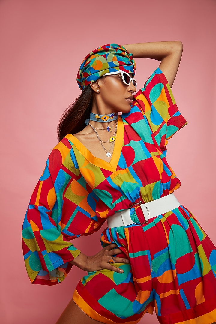 Multi-Colored Crepe Romper by Esha L Amin at Pernia's Pop Up Shop