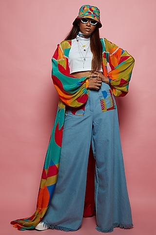 Blue Denim Pocket Pants by Esha L Amin