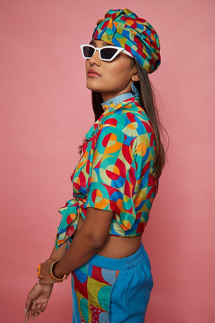 Multi-Colored Crepe Knotted Top by Esha L Amin at Pernia's Pop Up Shop