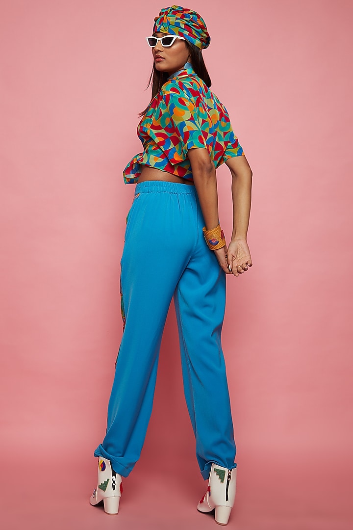 Blue Rayon Jogger Pants by Esha L Amin at Pernia's Pop Up Shop