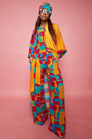 Yellow Crepe Pant Set by Esha L Amin
