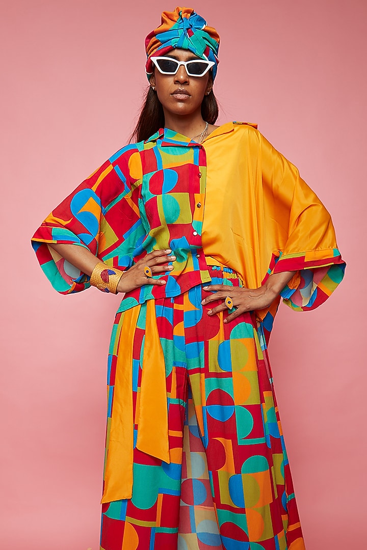 Yellow Crepe Pant Set by Esha L Amin at Pernia's Pop Up Shop