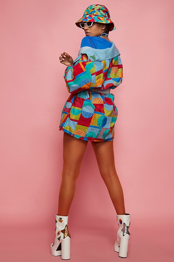 Blue Crepe Printed Shacket With Top by Esha L Amin at Pernia's Pop Up Shop