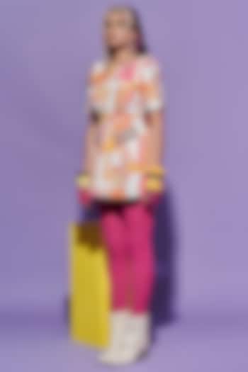 Multi-Colored Linen Satin Geometric Printed & Embroidered Cocktail Dress by Esha L Amin at Pernia's Pop Up Shop