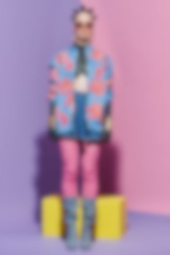 Multi-Colored Georgette Printed Reversible Bomber Jacket by Esha L Amin at Pernia's Pop Up Shop
