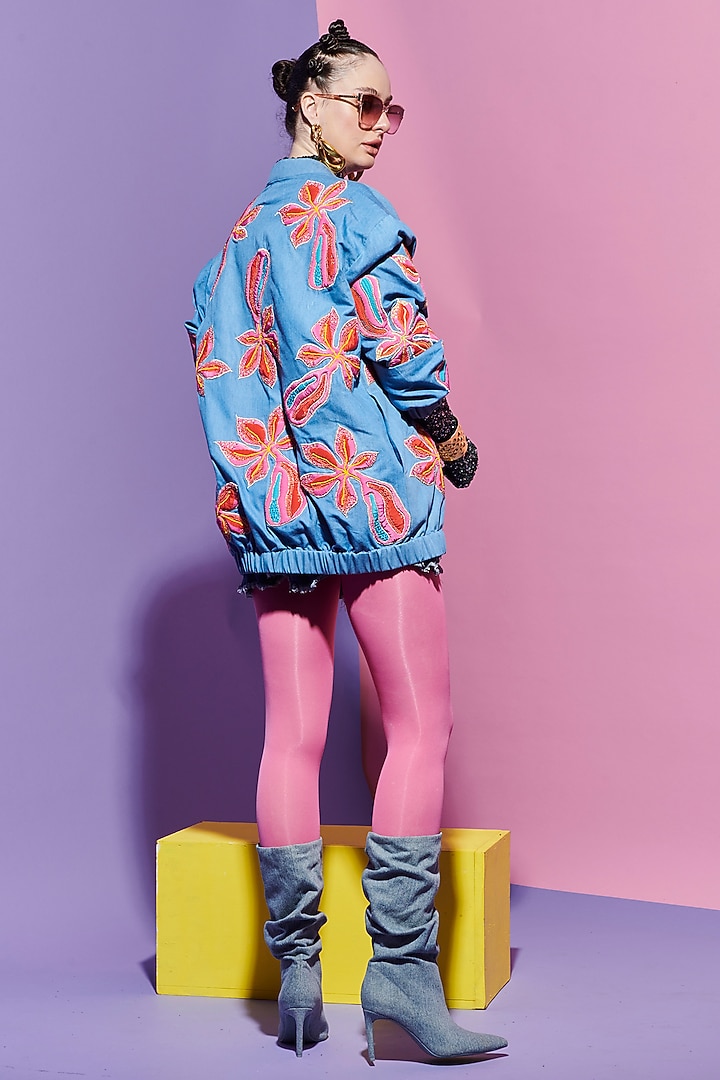 Multi-Colored Georgette Printed Reversible Bomber Jacket by Esha L Amin at Pernia's Pop Up Shop