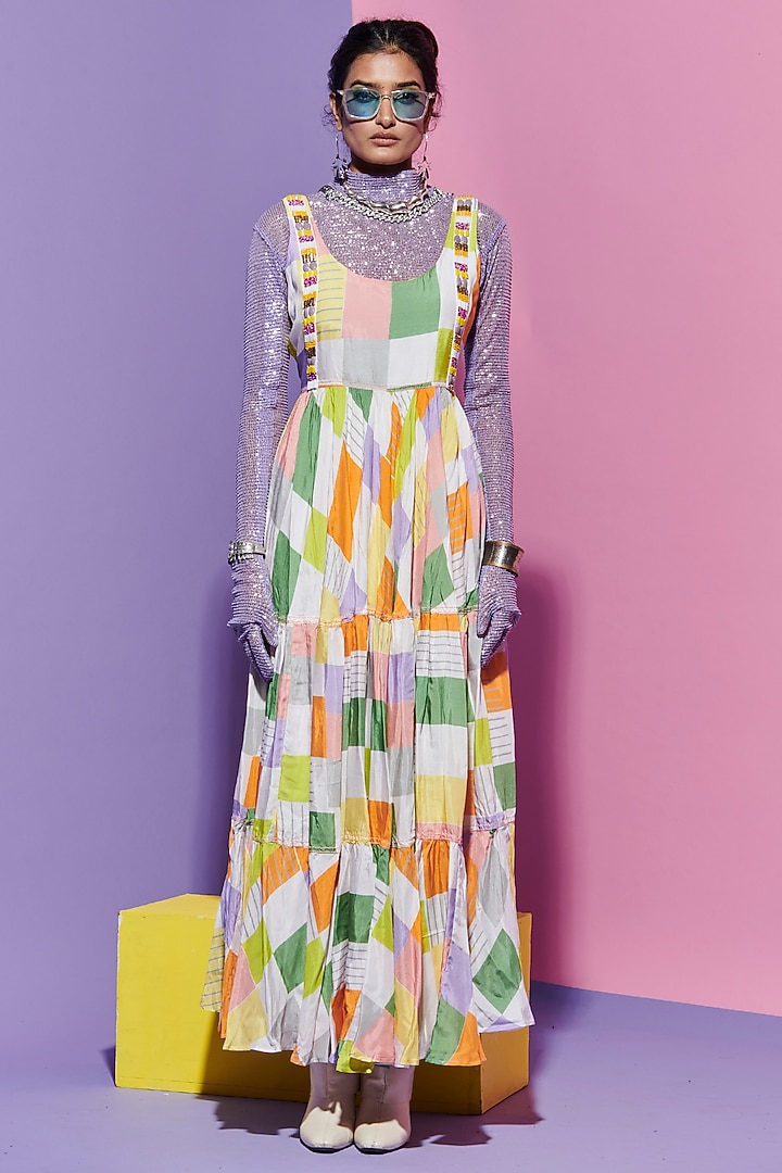 Multi-Colored Viscose Crepe Printed Cocktail Dress by Esha L Amin at Pernia's Pop Up Shop