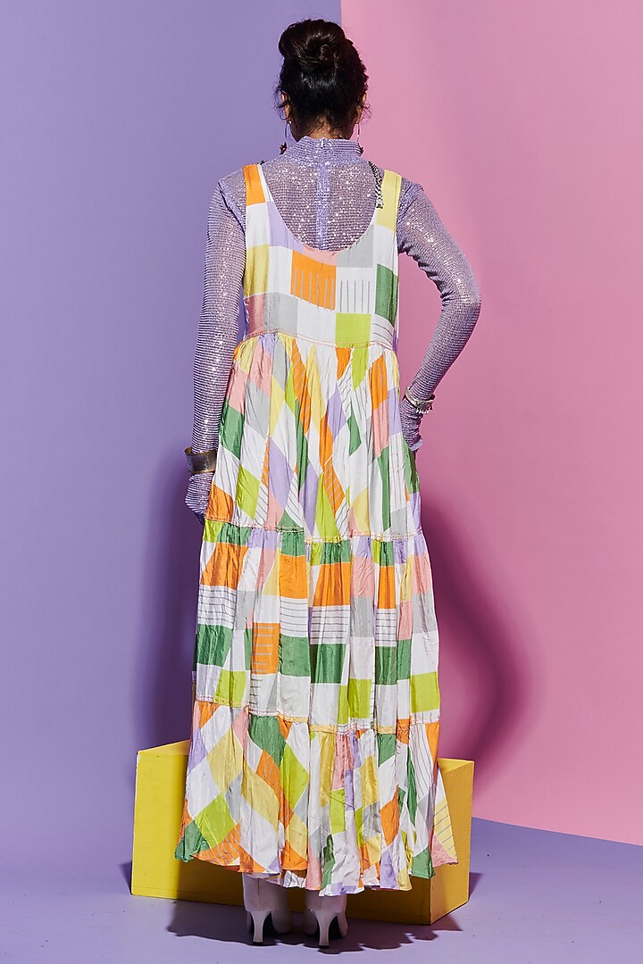 Multi-Colored Viscose Crepe Printed Cocktail Dress by Esha L Amin at Pernia's Pop Up Shop