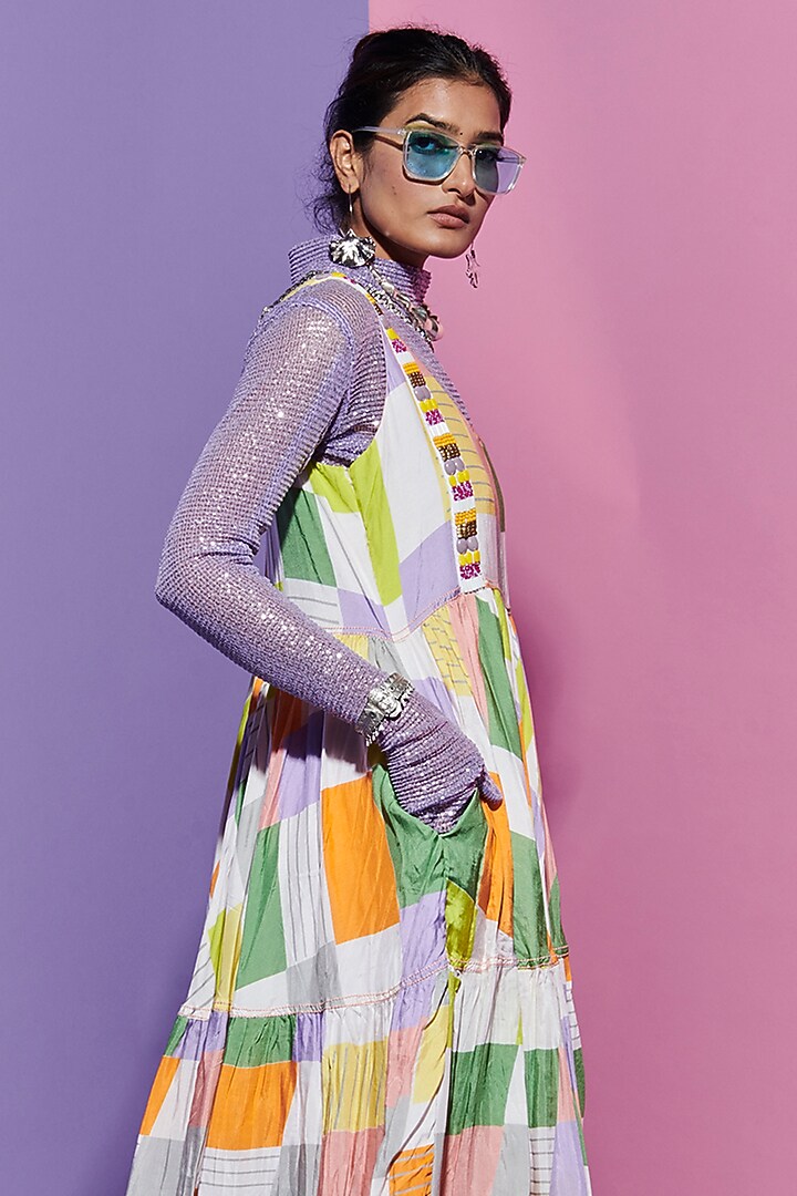 Multi-Colored Viscose Crepe Printed Cocktail Dress by Esha L Amin at Pernia's Pop Up Shop