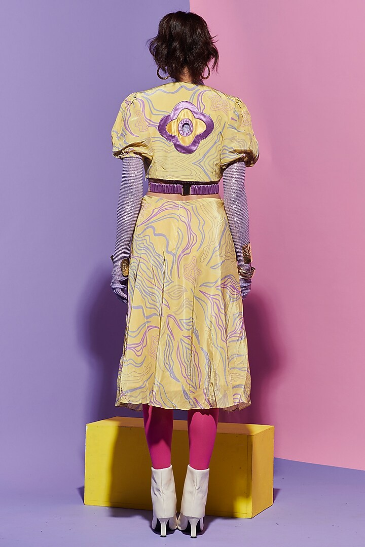 Lime Crepe Printed & Cutwork Vacation Dress by Esha L Amin at Pernia's Pop Up Shop