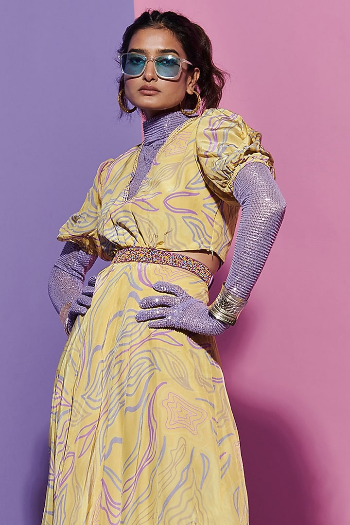 Lime Crepe Printed & Cutwork Vacation Dress by Esha L Amin at Pernia's Pop Up Shop