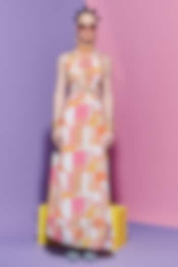 Multi-Colored Viscose Crepe Beadwork & Geometric Printed Cocktail Dress by Esha L Amin at Pernia's Pop Up Shop