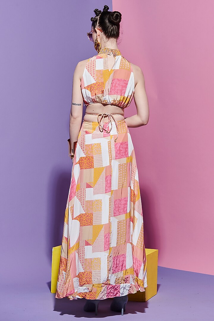 Multi-Colored Viscose Crepe Beadwork & Geometric Printed Cocktail Dress by Esha L Amin at Pernia's Pop Up Shop