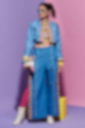 Blue Denim Embroidered Jacket by Esha L Amin at Pernia's Pop Up Shop