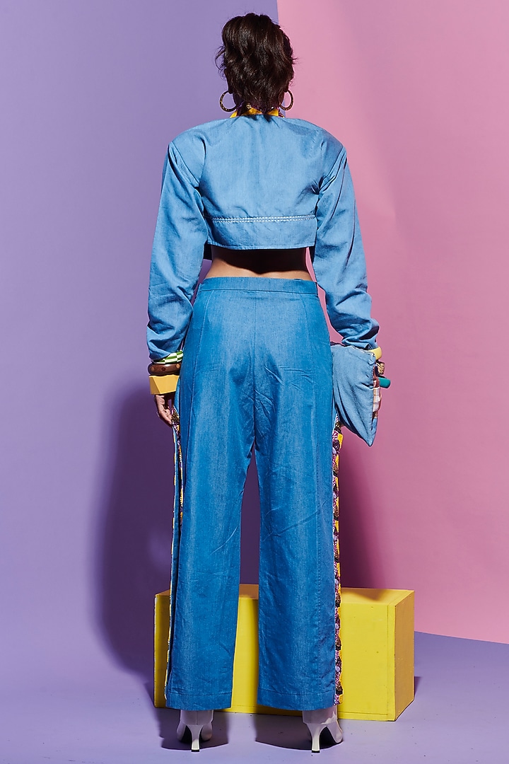 Blue Denim Embroidered Jacket by Esha L Amin at Pernia's Pop Up Shop