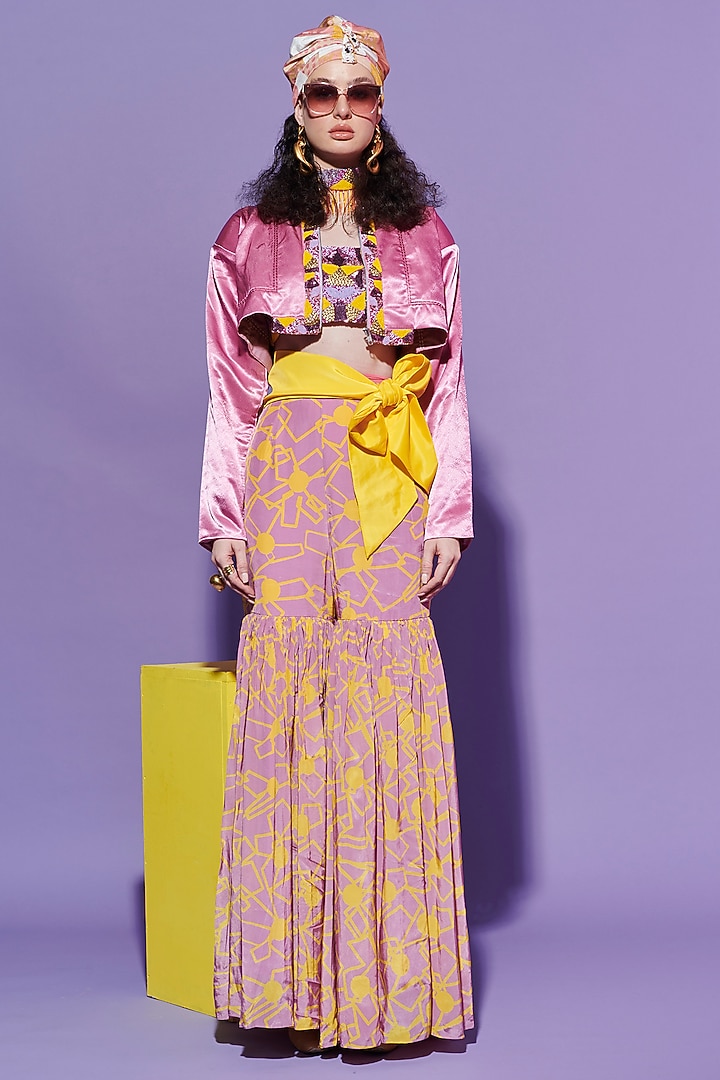 Lavender Satin Embroidered Jacket by Esha L Amin at Pernia's Pop Up Shop
