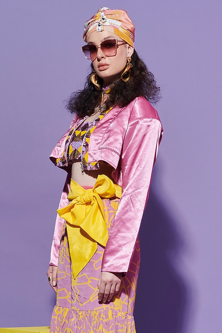 Lavender Satin Embroidered Jacket by Esha L Amin at Pernia's Pop Up Shop