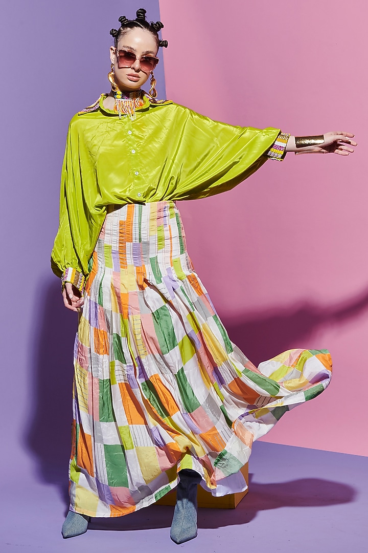 Multi-Colored Muslin Printed Skirt by Esha L Amin at Pernia's Pop Up Shop