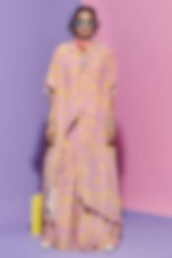 Pink Crepe Printed Asymmetric Shirt by Esha L Amin at Pernia's Pop Up Shop