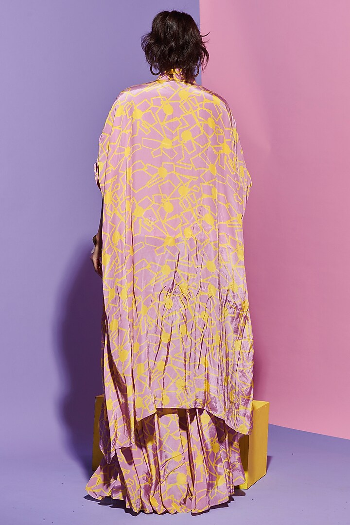 Pink Crepe Printed Asymmetric Shirt by Esha L Amin at Pernia's Pop Up Shop