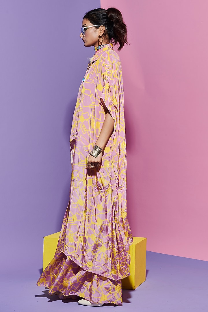 Pink Crepe Printed Asymmetric Shirt by Esha L Amin at Pernia's Pop Up Shop