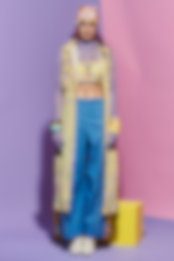 Lime Viscose Crepe Printed & Embroidered Shirt by Esha L Amin at Pernia's Pop Up Shop