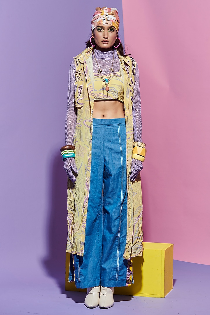 Lime Viscose Crepe Printed & Embroidered Shirt by Esha L Amin at Pernia's Pop Up Shop