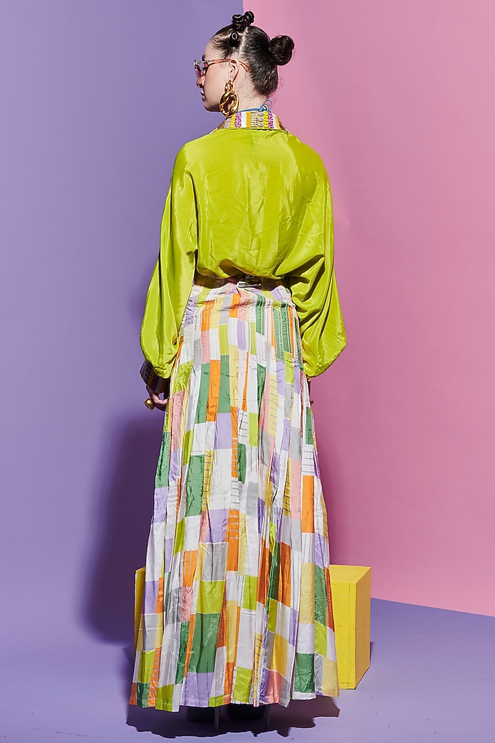 Neon Green Crepe Embroidered Shirt by Esha L Amin at Pernia's Pop Up Shop