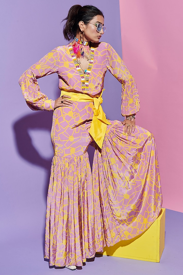 Pink Viscose Crepe Printed & Embroidered Shirt by Esha L Amin at Pernia's Pop Up Shop