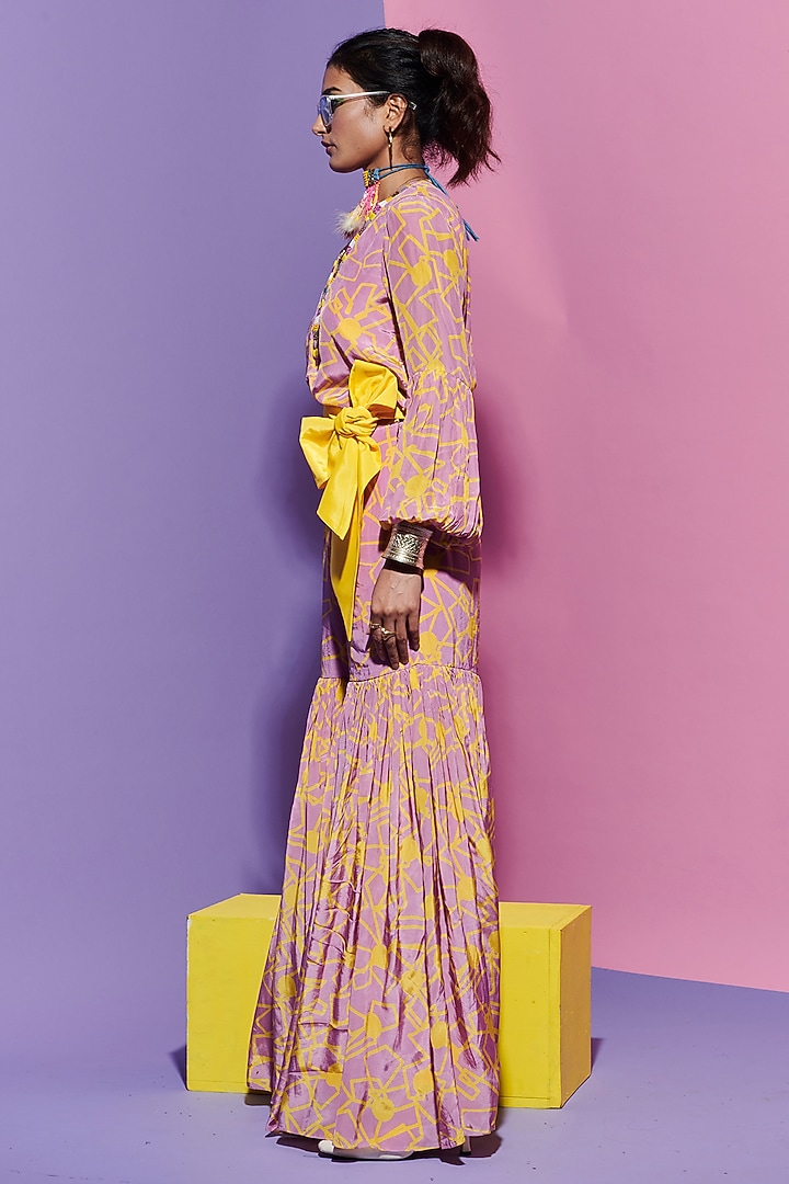Pink Viscose Crepe Printed & Embroidered Shirt by Esha L Amin at Pernia's Pop Up Shop