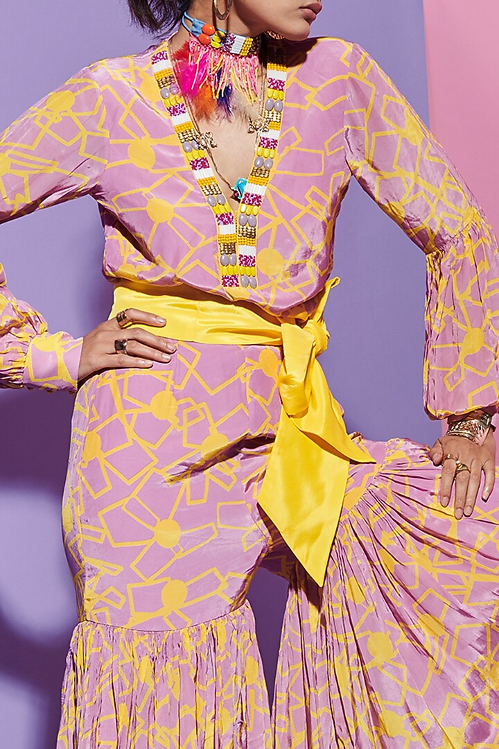 Pink Viscose Crepe Printed & Embroidered Shirt by Esha L Amin at Pernia's Pop Up Shop