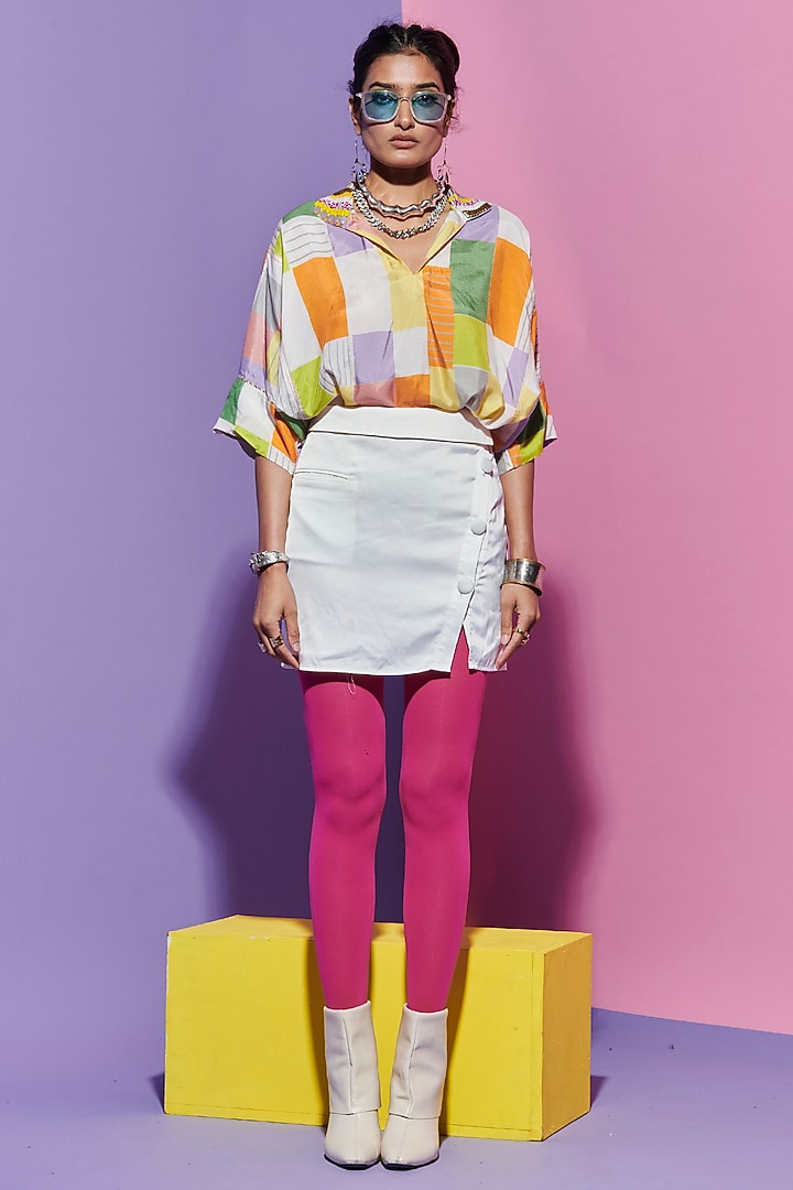 Multi-Colored Muslin Printed & Embroidered Top by Esha L Amin at Pernia's Pop Up Shop